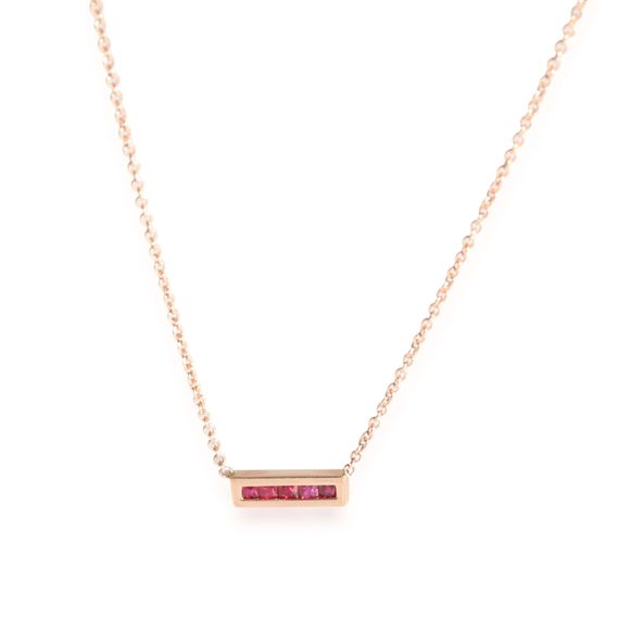 My Story The Echo 5 Princess Cut Ruby Bar Pendant 14K Rose Gold 0.25 Ctw. - Picture 1 of 3